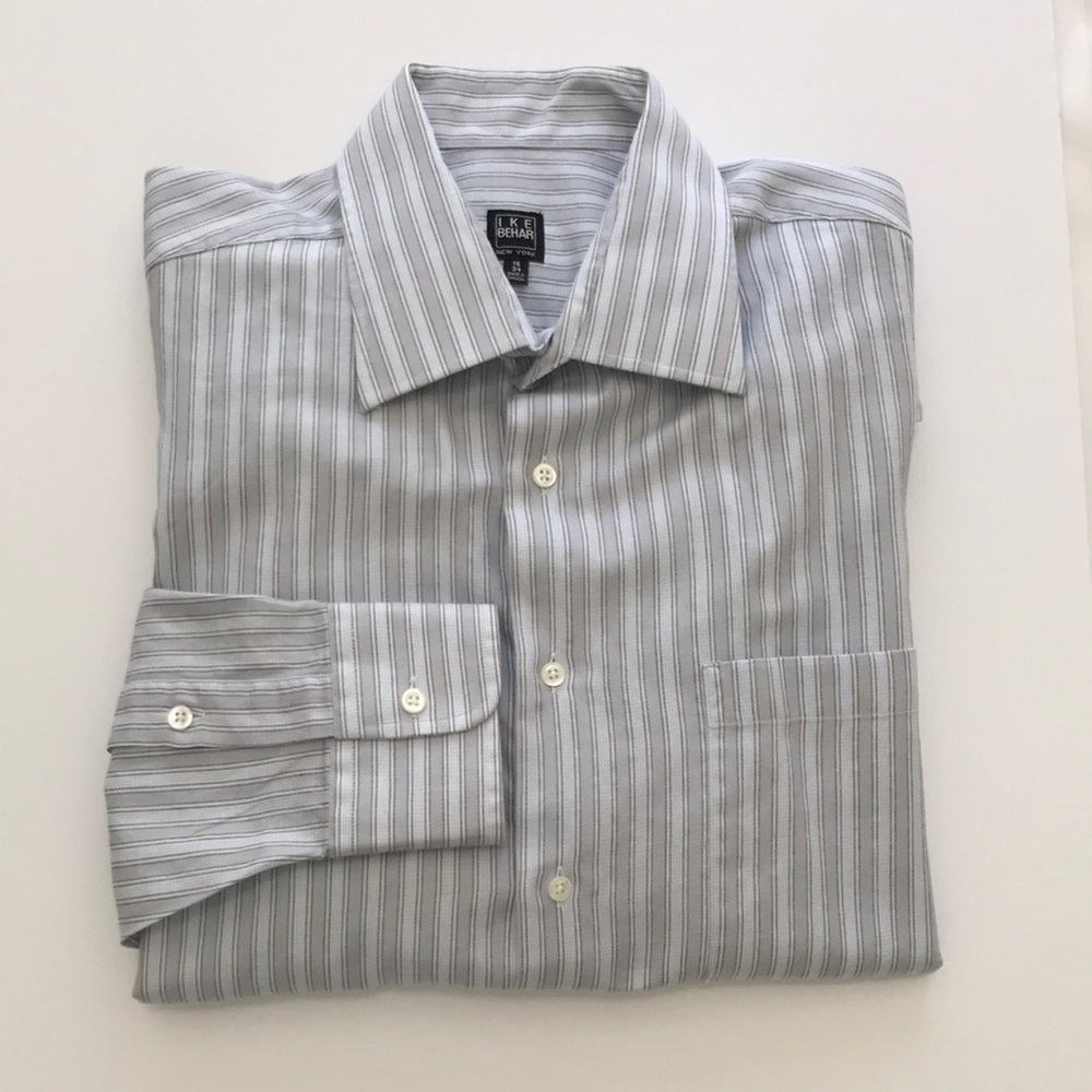 IKE Behar New York Striped Dress Shirt 16/34 100% Cotton Made Canada